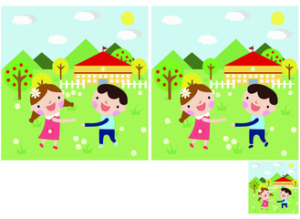 Obraz na płótnie Canvas Children's puzzles, find 10 differences. Educational game for children. children play around at home
