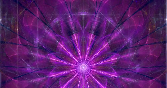 Abstract loop able color changing fractal video with twisted blasting psychedelic stars and space flowers with intricate decorative geometric pattern in glowing colors, 4k, 4096p, 25fps