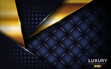 luxurious premium dark navy abstract background with golden lines. Overlap textured leather layer design.