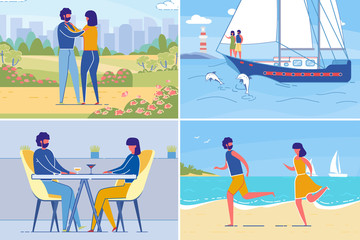 Fototapeta premium Romantic Couples Leisure and Dating Together, Set.