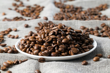 roasted grains of dark delicious coffee