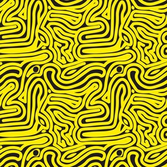 Wavy background. Hand drawn yellow waves. Seamless wallpaper on horizontally surface. Stripe texture with many lines. - Vector