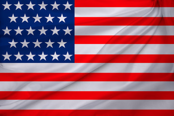 photo of the beautiful colored national flag of the modern state of USA on textured fabric, concept of tourism, emigration, economics and politics, closeup