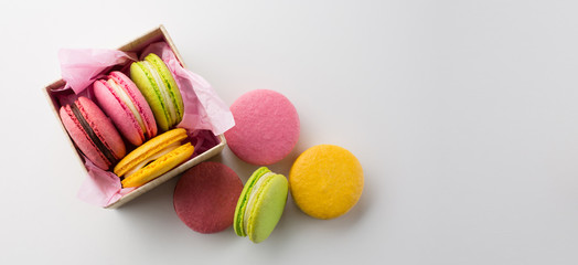 Colorful macaroons in gift box