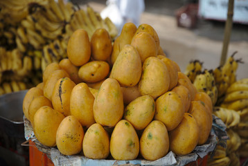NB__7562 Orange mangos on display for sale in a market
