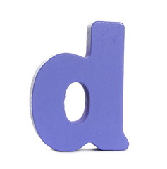 Purple wooden alphabet letter d isolated on white background