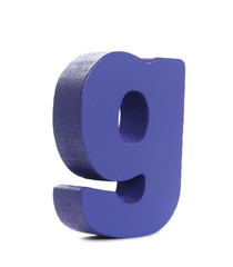 Purple wooden alphabet letter g isolated on white background