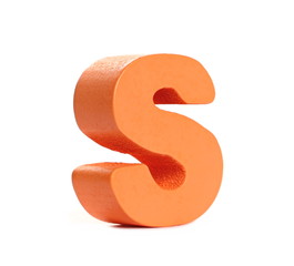 Orange wooden alphabet letter s isolated on white background