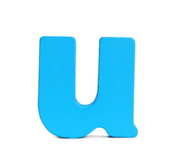 Blue wooden alphabet letter u isolated on white background © dule964
