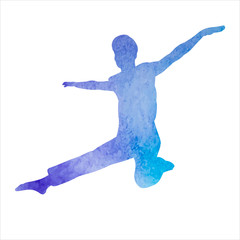 white background, watercolor silhouette of a guy jumping