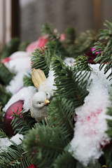 New Year's toys on the Christmas tree. New Year's decorations.