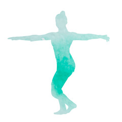Fototapeta na wymiar vector, on a white background, green watercolor silhouette girl dancing