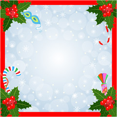 Christmas greeting card frame background with holly berries with copy space for your text vector design template