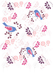 Fototapeta na wymiar abstract background with birds and flowers (white, pink, purple, nude), vector illustration