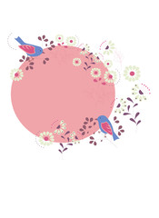 abstract background with birds and flowers (white, pink, purple, nude), vector illustration
