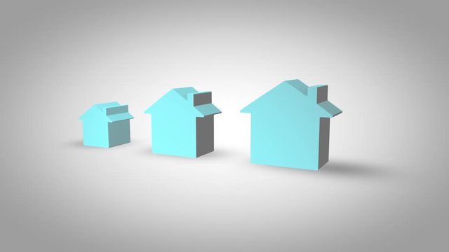 3d video animation of houses increasing in size - property or real estate growth