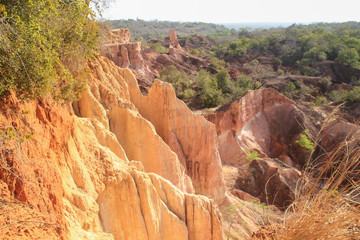 The famous attraction in Kenya is the gorge of Hell's Kitchen - stones and rocks with colorful sand near Marafa, Malindi. East Africa Erosion of sand cliffs.