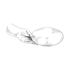 Hand holding plate hand drawn sketch illustration