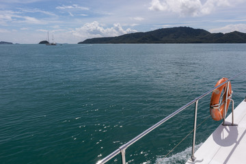 yacht cruise on sunny day at ao chalong Phuket, Thailand