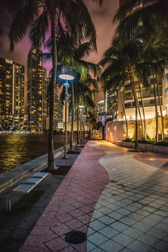 Colorful Night In Miami Riverwalk