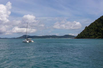 yacht cruise on sunny day at ao chalong Phuket, Thailand