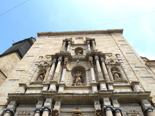 Facade of Holy Cross Church in Valencia, Spain