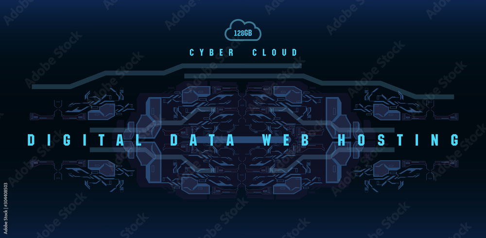 Poster big data flow processing concept, cloud database, isometric vector, web hosting and server room icon