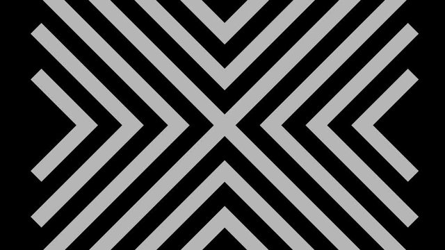 Graphic drawing in black and white with stroboscopic and hypnotic effect, while it rotates clockwise and increases in size, in 16: 9 video format