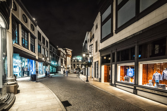 Rodeo Drive At Night, Shopping, Beverly Hills, Los Angeles