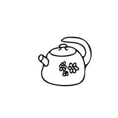 Doodle style teapot icon element. Scandinavian cozy simple hygge liner style. hand drawn pot, kettle, teakettle, tea, coffee, warm drinks.