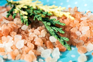 Himalayan Salt on turquoise  surface .