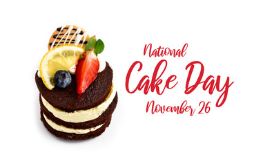 National Cake Day images. Sweet pastry isolated on a white background. Fruit Cake stock images. Cake Day Poster, November 26. Important day