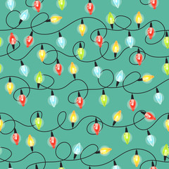 Christmas light bulbs seamless pattern, Colorful xmas garland, Christmas and New Year background