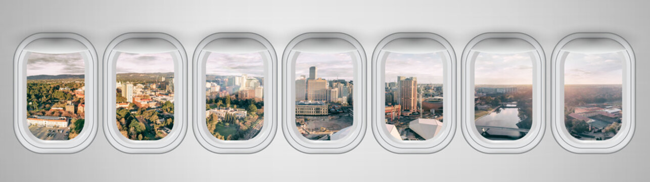 Beautiful scenic city view of Adelaide through the aircraft windows