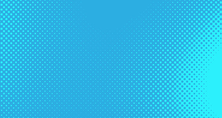 Blue halftone pop art background abstract vector comics style blank layout template with clouds beams and isolated dots pattern. For sale banner for your designe 1960s. with copy space eps10