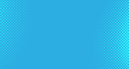 Blue halftone pop art background abstract vector comics style blank layout template with clouds beams and isolated dots pattern. For sale banner for your designe 1960s. with copy space eps10