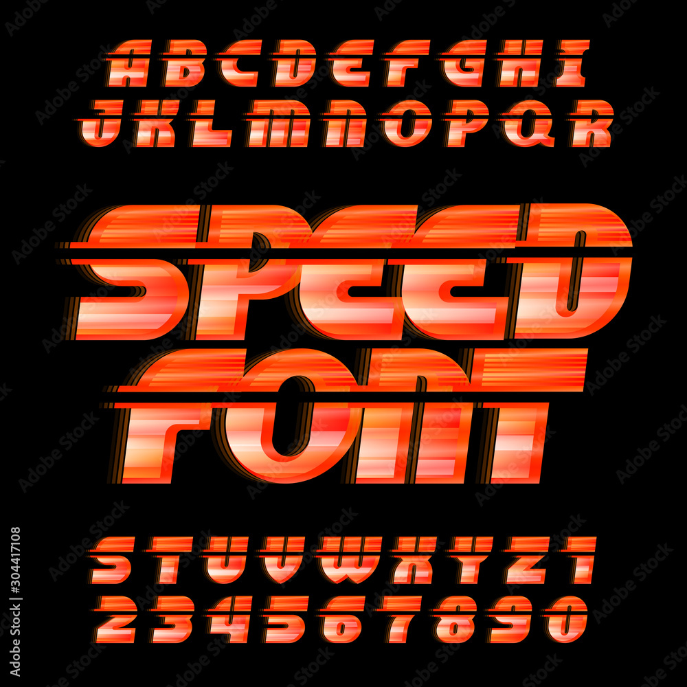 Fototapete speed alphabet font. fast wind effect dynamic letters and numbers. stock vector typescript for your 