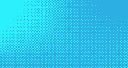 Obraz premium Blue halftone pop art background abstract vector comics style blank layout template with clouds beams and isolated dots pattern. For sale banner for your designe 1960s. with copy space eps10