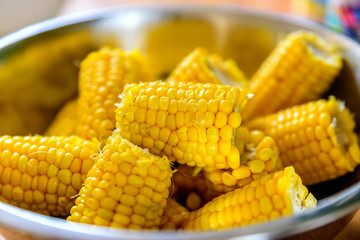 Corn on the cob in a bowl cooked