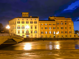 Fototapeta na wymiar Storm over Pisa, Arno River with flooding