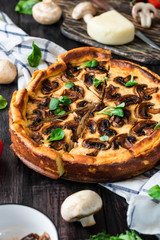 Jellied pie with meat and mushrooms on potato dough