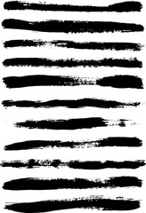 Set of black paint, ink brush strokes, brushes, lines. Dirty artistic design elements