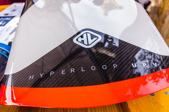 Valencia, Spain - November 17, 2019: Hyperloop Upv prototype chassis designed by university students, shown at a public fair.