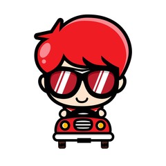 Vector design of a boy driving a car