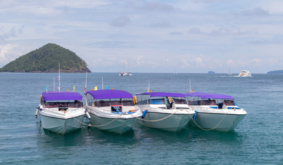 Fototapeta na wymiar yacht pier and tourist on the island at Phuket, Thailand