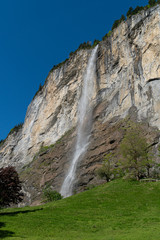 Famous touristic high waterfall in Lauterbrunnen, Switzerland