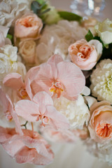 beautiful flower composition with white and pink flowers