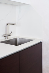 steel square sink in modern kitchen
