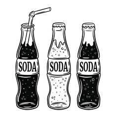 Fototapeta set of the different bottles with soda, vector hand drawn illustration obraz