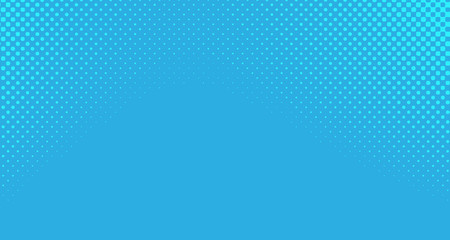 Blue halftone pop art background abstract vector comics style blank layout template with clouds beams and isolated dots pattern. For sale banner for your designe 1960s. with copy space eps10